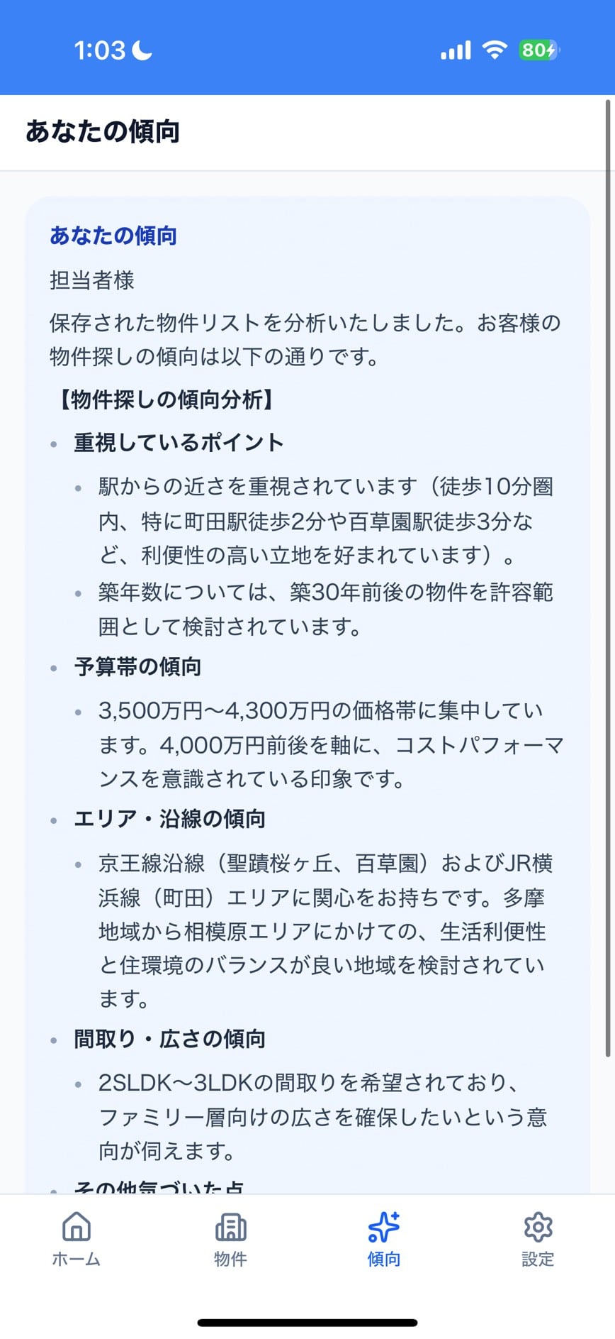 保存物件から見える「お客様の傾向」詳細分析の実画面